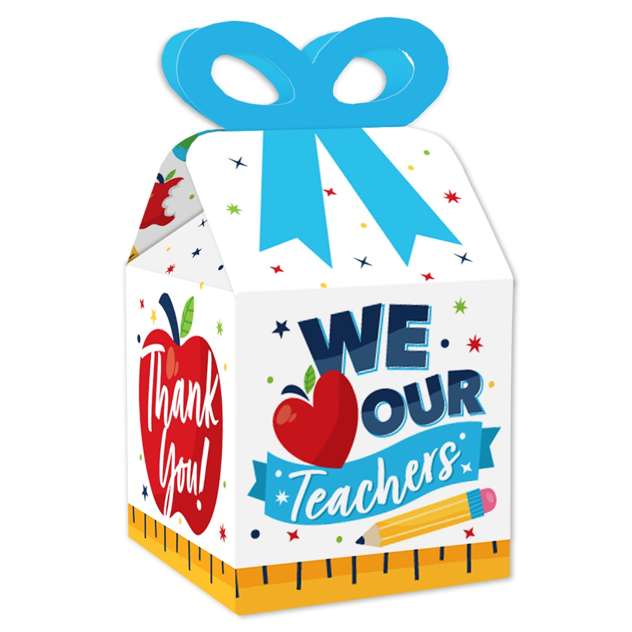 Big Dot of Happiness Thank You Teachers - Square Favor Gift Boxes - Teacher Appreciation Bow Boxes - Set of 12